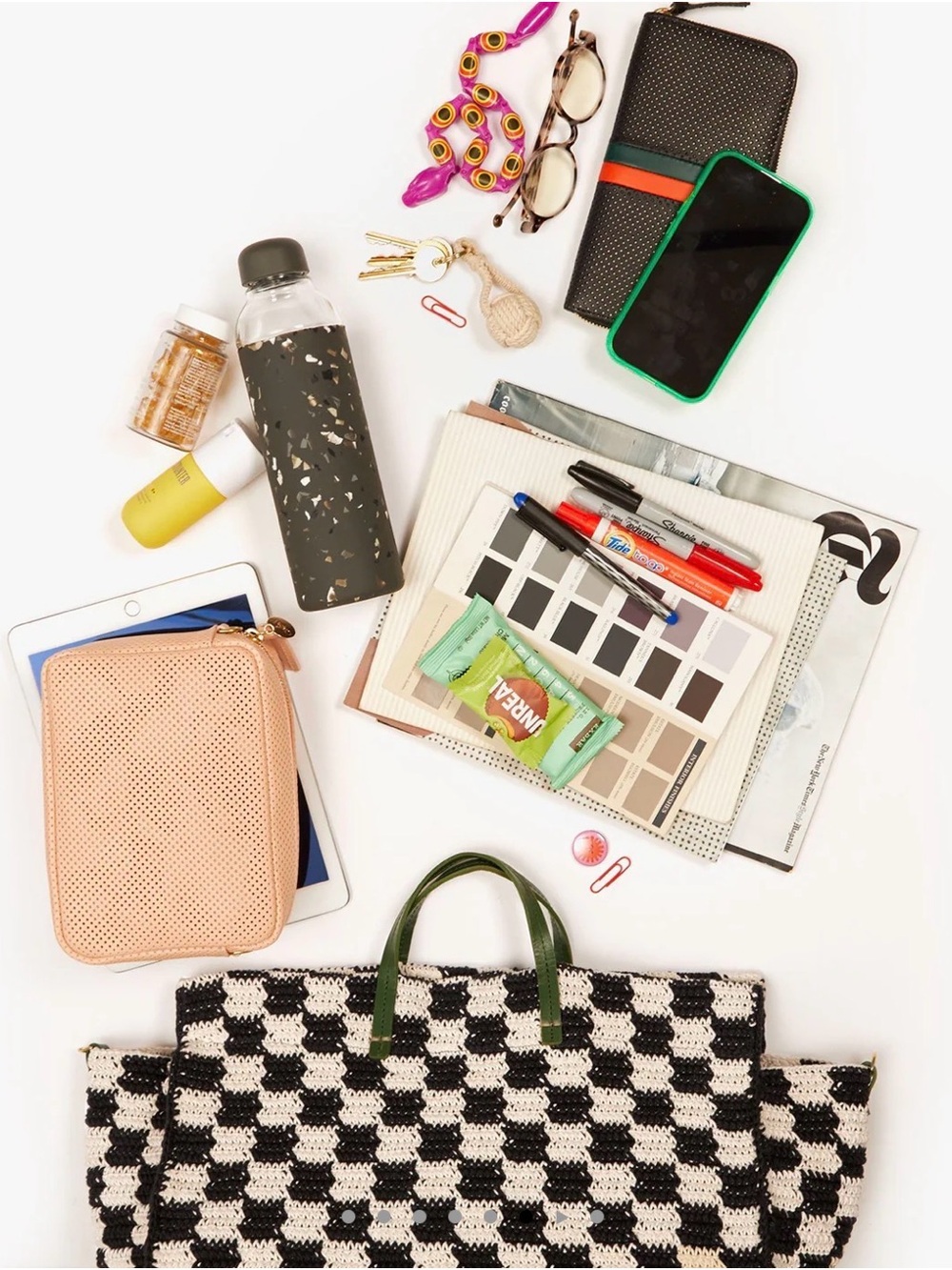 Clare V. Summer Simple Tote in Woven Checkerboard Olive & Cream - Picture 6 of 7